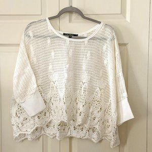 L Cream Macrame Lace Wide Top